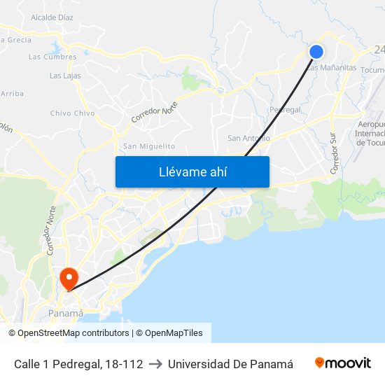 Calle 1 Pedregal, 18-112 to Universidad De Panamá map