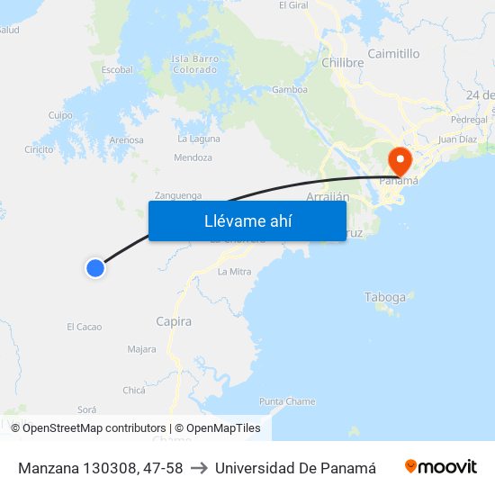 Manzana 130308, 47-58 to Universidad De Panamá map