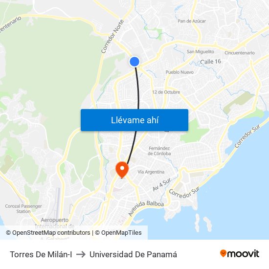 Torres De Milán-I to Universidad De Panamá map