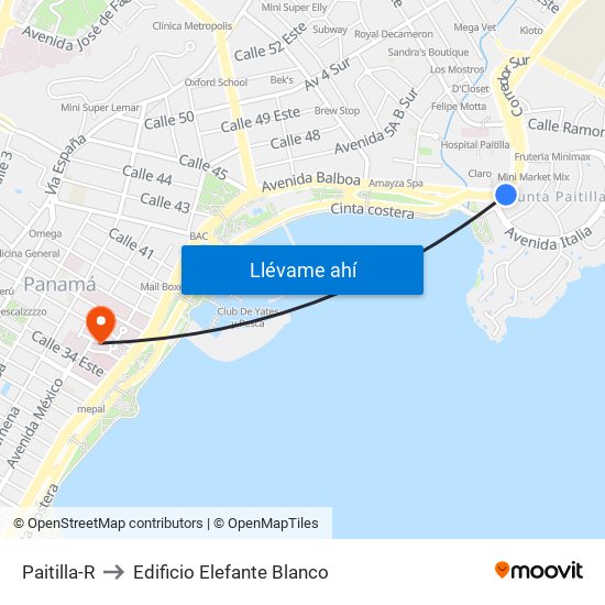 Paitilla-R to Edificio Elefante Blanco map