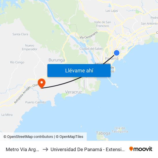 Metro Vía Argentina-I to Universidad De Panamá - Extensión De Arraiján map