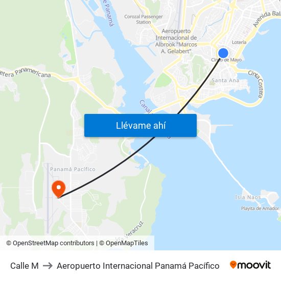 Calle M to Aeropuerto Internacional Panamá Pacífico map