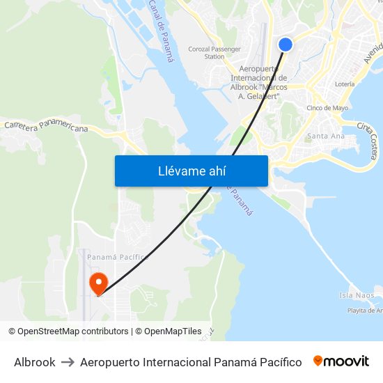 Albrook to Aeropuerto Internacional Panamá Pacífico map