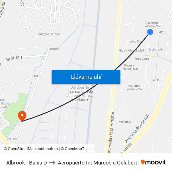 Albrook - Bahía D to Aeropuerto Int Marcos a Gelabert map