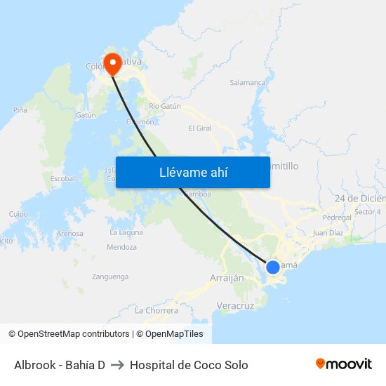 Albrook - Bahía D to Hospital de Coco Solo map
