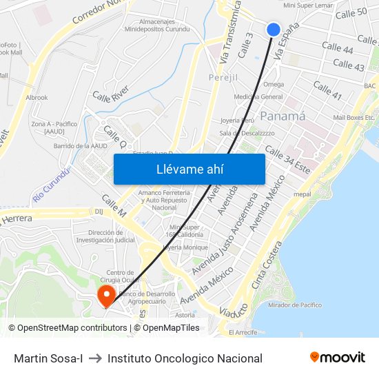 Martin Sosa-I to Instituto Oncologico Nacional map