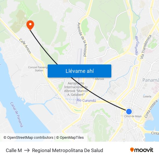 Calle M to Regional Metropolitana De Salud map