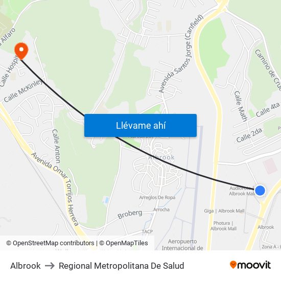 Albrook to Regional Metropolitana De Salud map