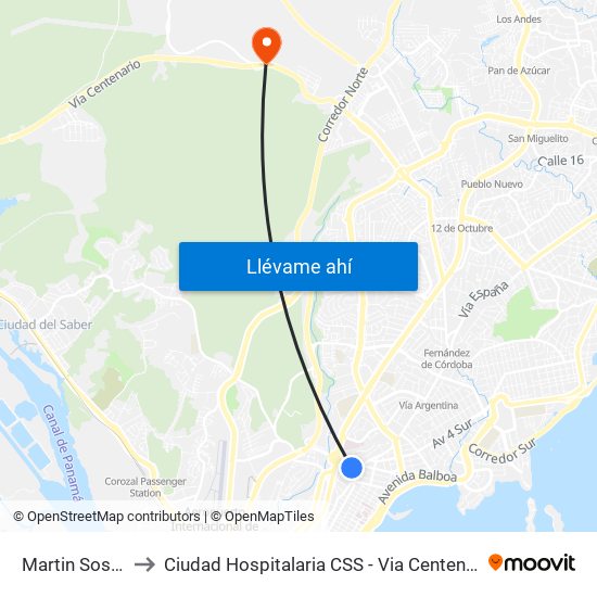 Martin Sosa-I to Ciudad Hospitalaria CSS - Via Centenario map