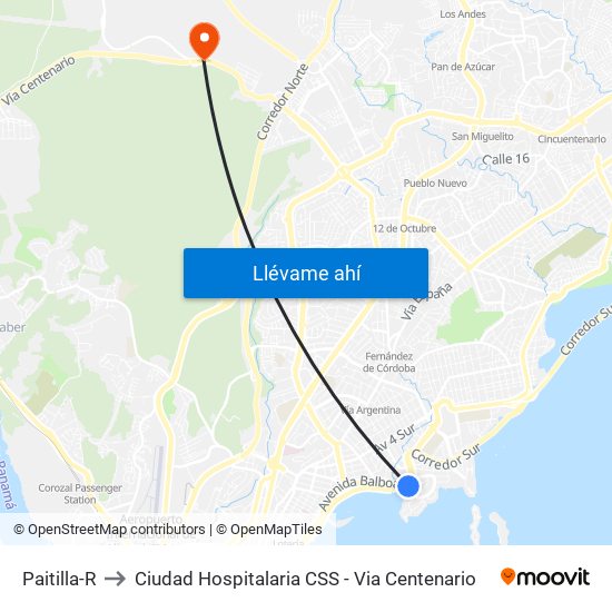 Paitilla-R to Ciudad Hospitalaria CSS - Via Centenario map