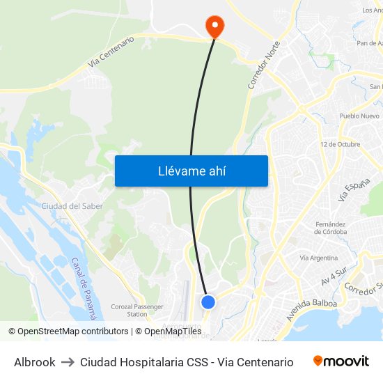 Albrook to Ciudad Hospitalaria CSS - Via Centenario map
