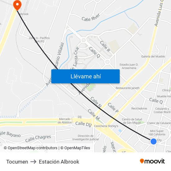 Tocumen to Estación Albrook map