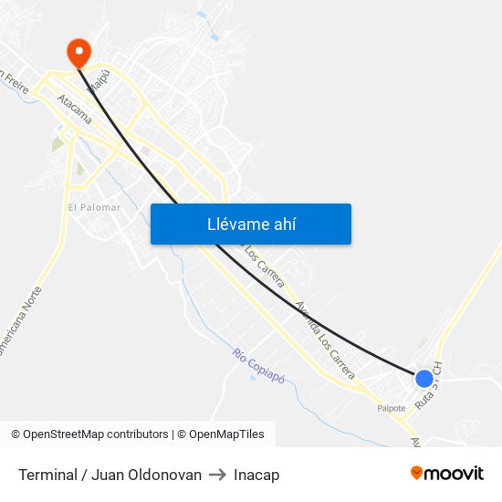 Terminal / Juan Oldonovan to Inacap map