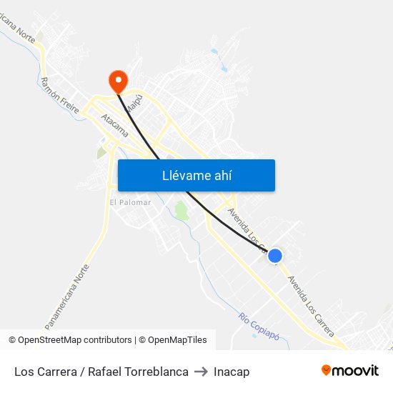 Los Carrera / Rafael Torreblanca to Inacap map