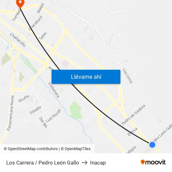 Los Carrera / Pedro León Gallo to Inacap map