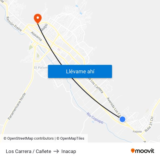 Los Carrera / Cañete to Inacap map