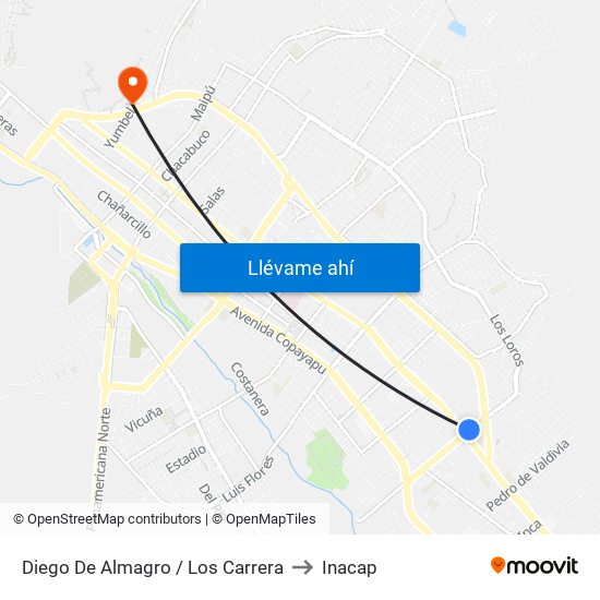 Diego De Almagro / Los Carrera to Inacap map