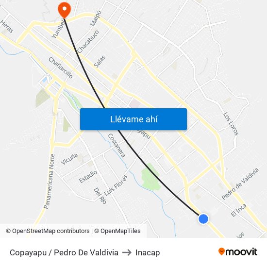 Copayapu / Pedro De Valdivia to Inacap map