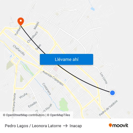 Pedro Lagos / Leonora Latorre to Inacap map