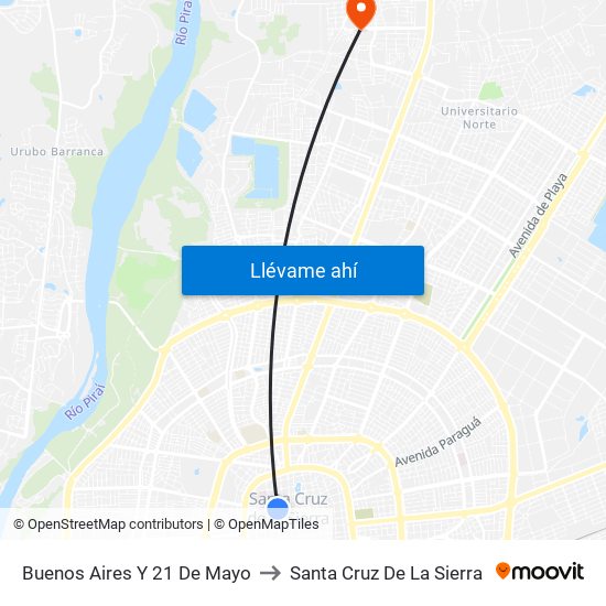 Buenos Aires Y 21 De Mayo to Santa Cruz De La Sierra map