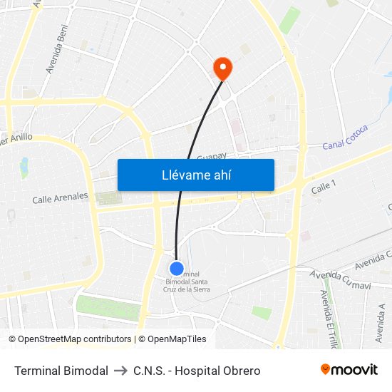Terminal Bimodal to C.N.S. - Hospital Obrero map