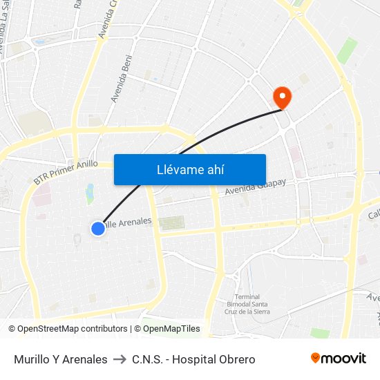 Murillo Y Arenales to C.N.S. - Hospital Obrero map
