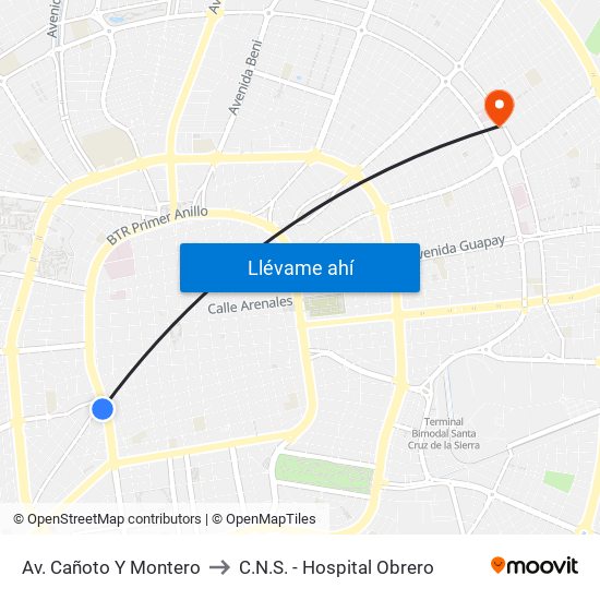 Av. Cañoto Y Montero to C.N.S. - Hospital Obrero map