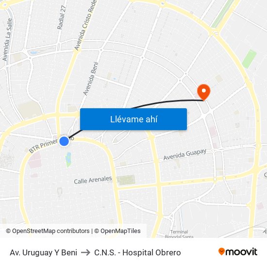 Av. Uruguay Y Beni to C.N.S. - Hospital Obrero map