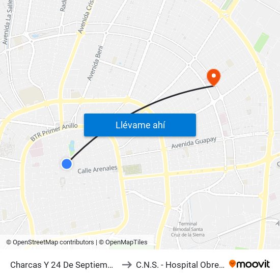 Charcas Y 24 De Septiembre to C.N.S. - Hospital Obrero map