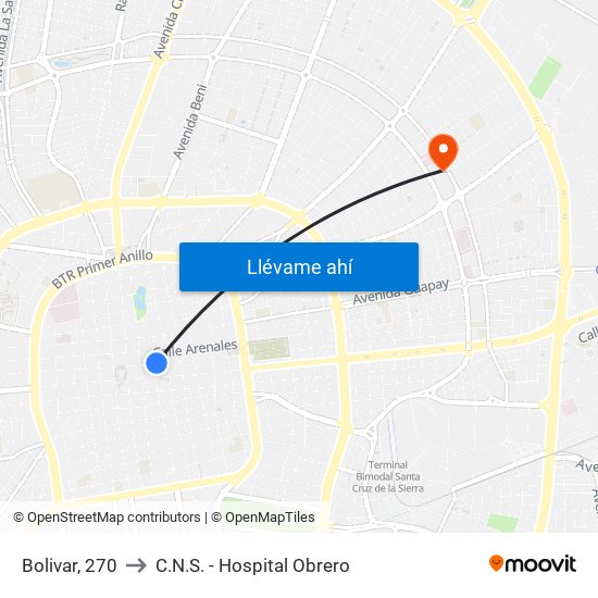 Bolivar, 270 to C.N.S. - Hospital Obrero map