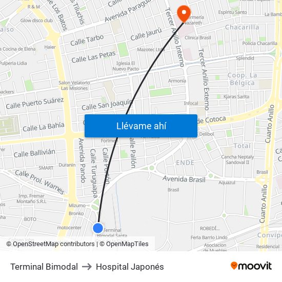 Terminal Bimodal to Hospital Japonés map