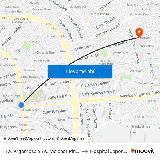Av. Argomosa Y Av. Melchor Pinto to Hospital Japonés map