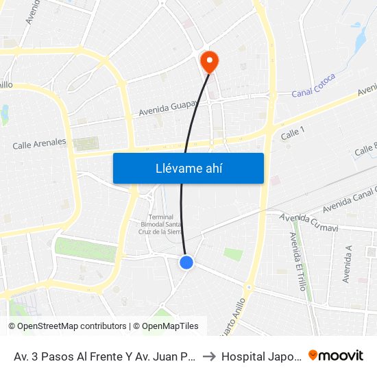 Av. 3 Pasos Al Frente Y Av. Juan Pablo II to Hospital Japonés map