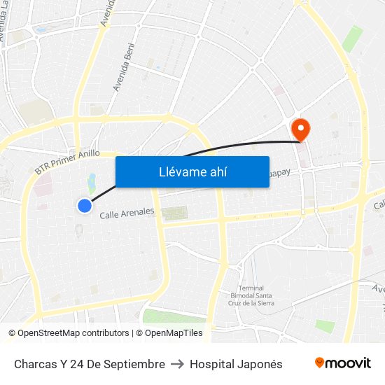 Charcas Y 24 De Septiembre to Hospital Japonés map