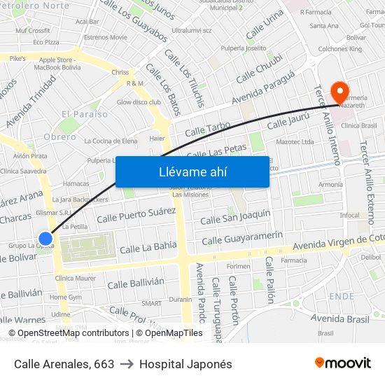 Calle Arenales, 663 to Hospital Japonés map