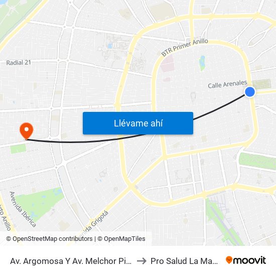Av. Argomosa Y Av. Melchor Pinto to Pro Salud La Madre map