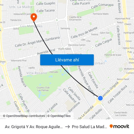 Av. Grigotá Y Av. Roque Aguilera to Pro Salud La Madre map