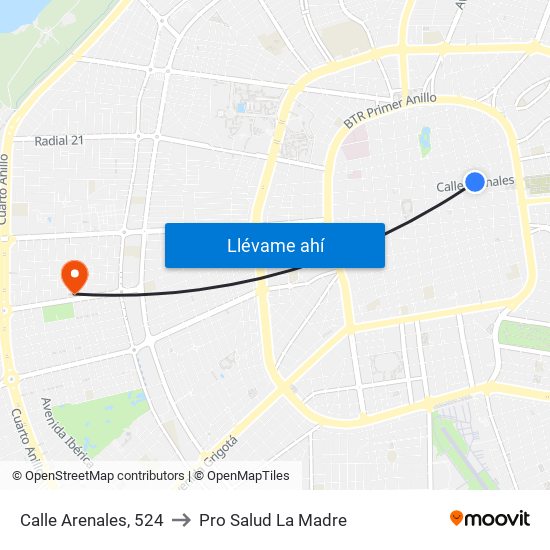 Calle Arenales, 524 to Pro Salud La Madre map