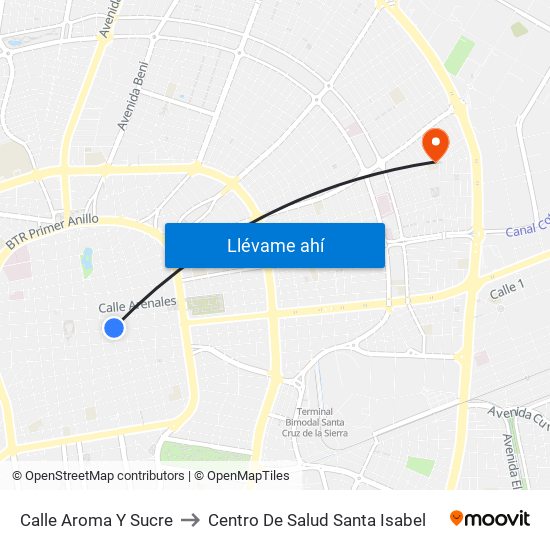 Calle Aroma Y Sucre to Centro De Salud Santa Isabel map