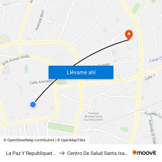 La Paz Y Republiquetas to Centro De Salud Santa Isabel map