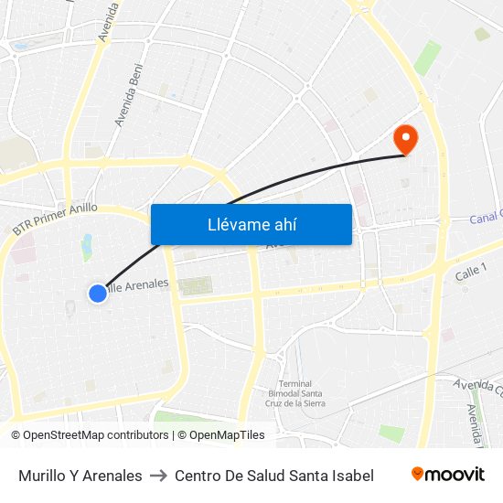 Murillo Y Arenales to Centro De Salud Santa Isabel map