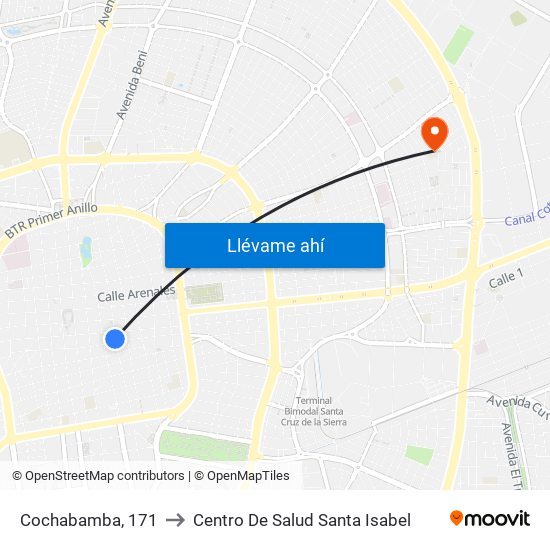 Cochabamba, 171 to Centro De Salud Santa Isabel map
