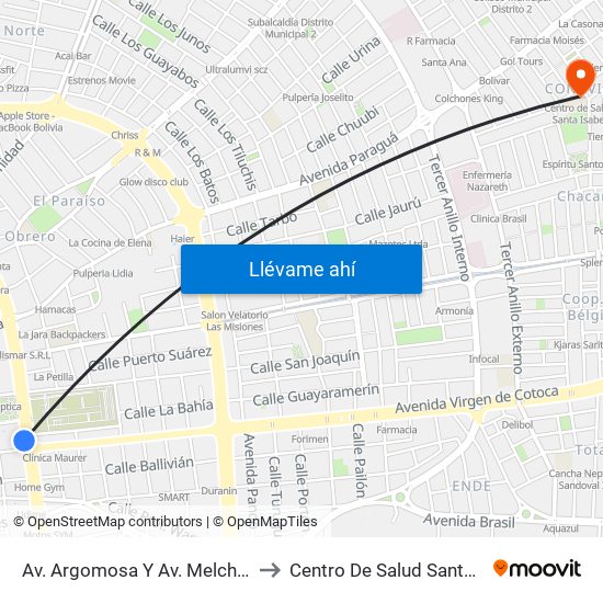 Av. Argomosa Y Av. Melchor Pinto to Centro De Salud Santa Isabel map