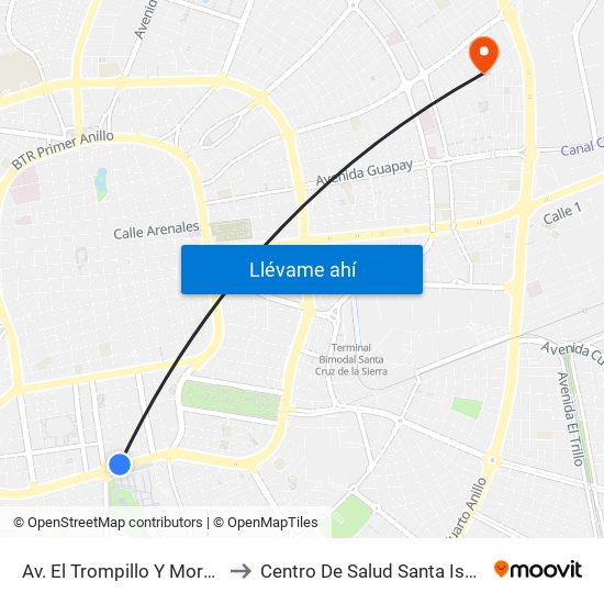 Av. El Trompillo Y Moreno to Centro De Salud Santa Isabel map