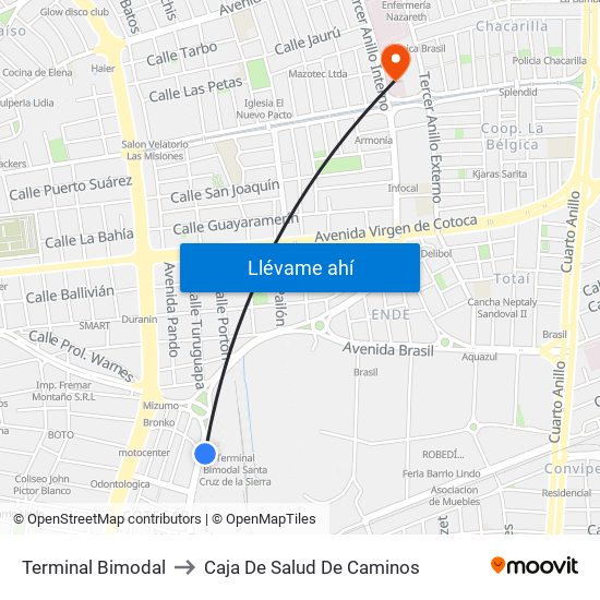 Terminal Bimodal to Caja De Salud De Caminos map
