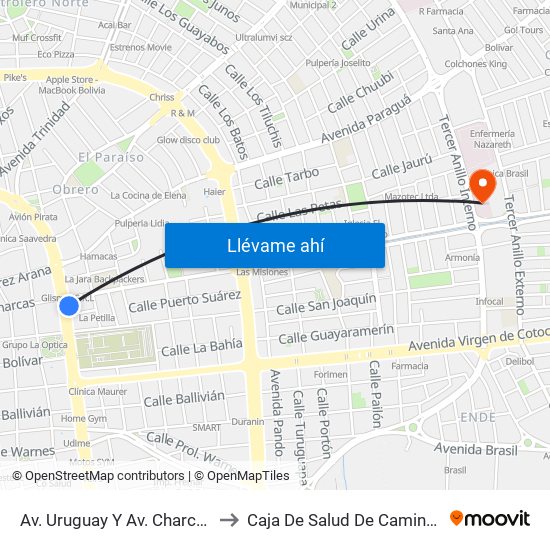 Av. Uruguay Y Av. Charcas to Caja De Salud De Caminos map