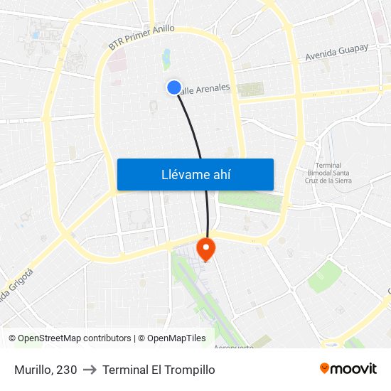Murillo, 230 to Terminal El Trompillo map
