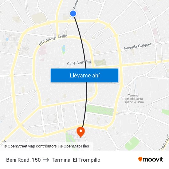 Beni Road, 150 to Terminal El Trompillo map