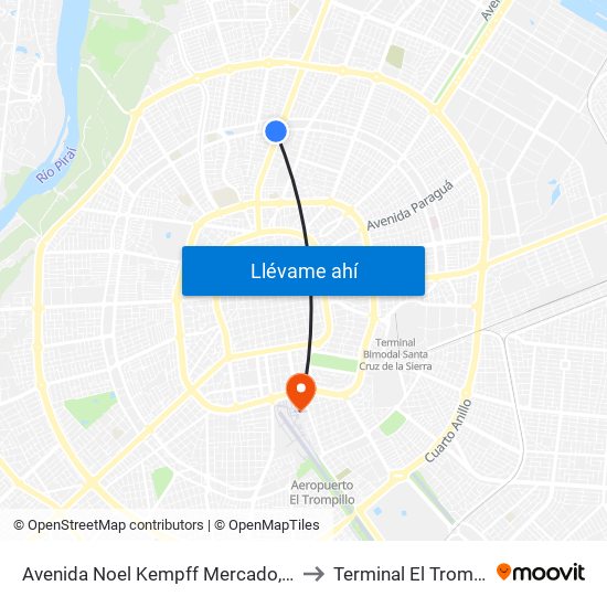 Avenida Noel Kempff Mercado, 1251 to Terminal El Trompillo map