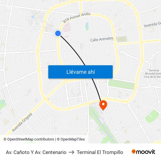 Av. Cañoto Y Av. Centenario to Terminal El Trompillo map